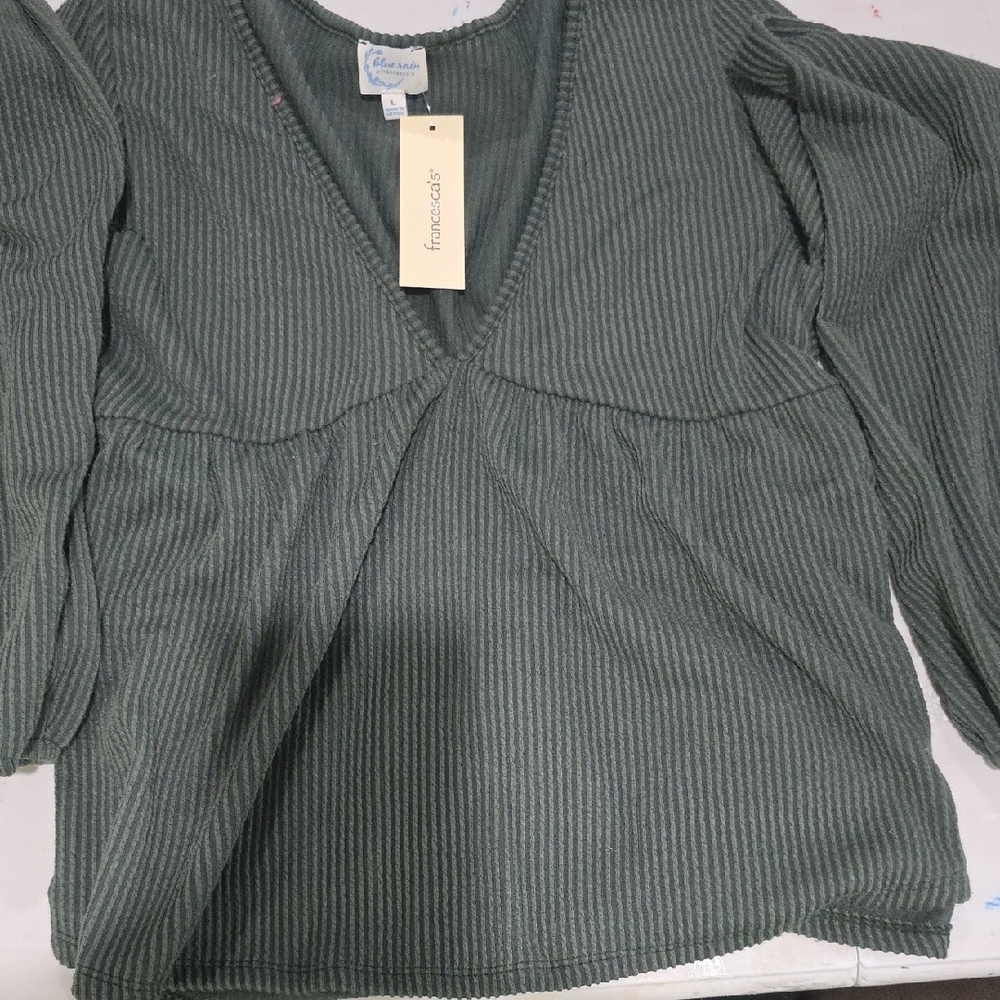 Blue Rain By Francesca's Sage Striped Blouse